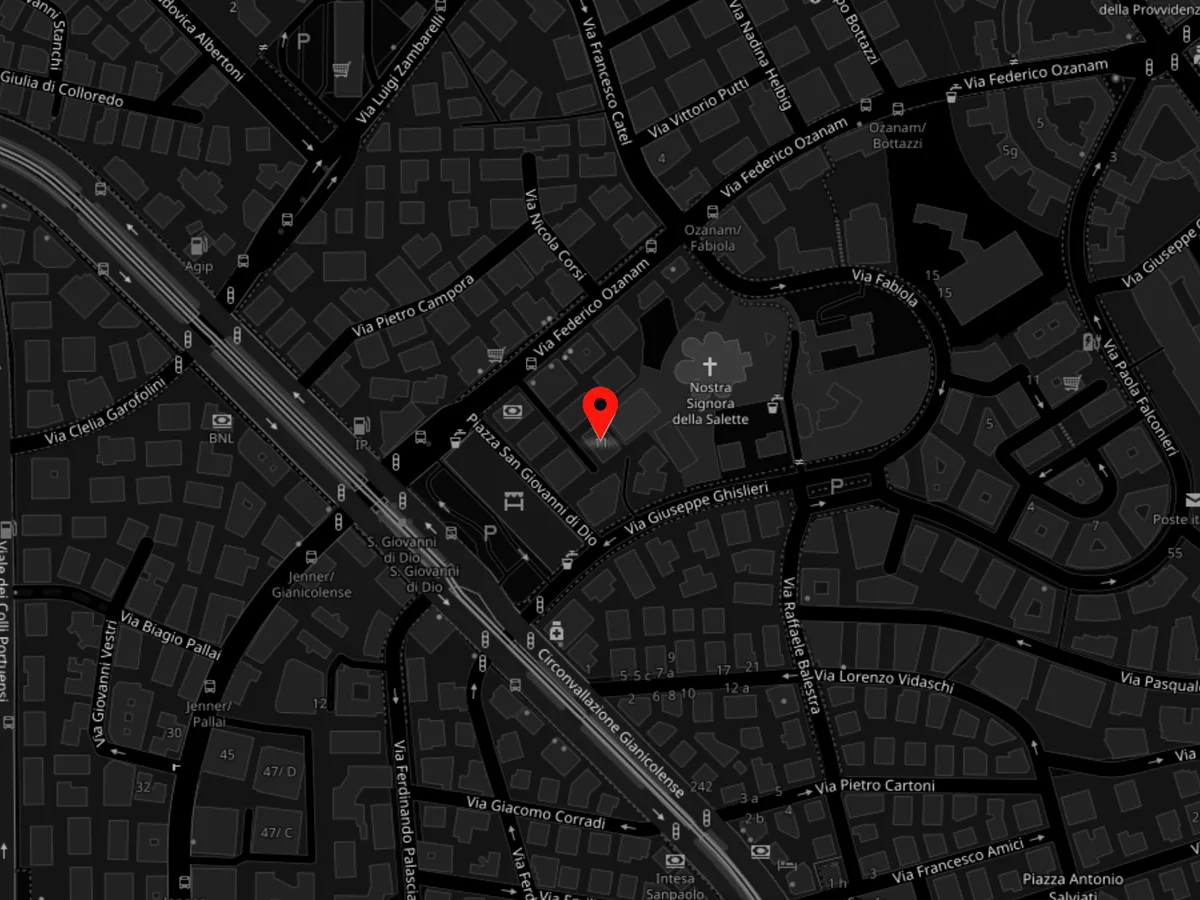 Mappa della zona di Piazza San Giovanni di Dio a Monteverde, con lo studio segnato in rosso